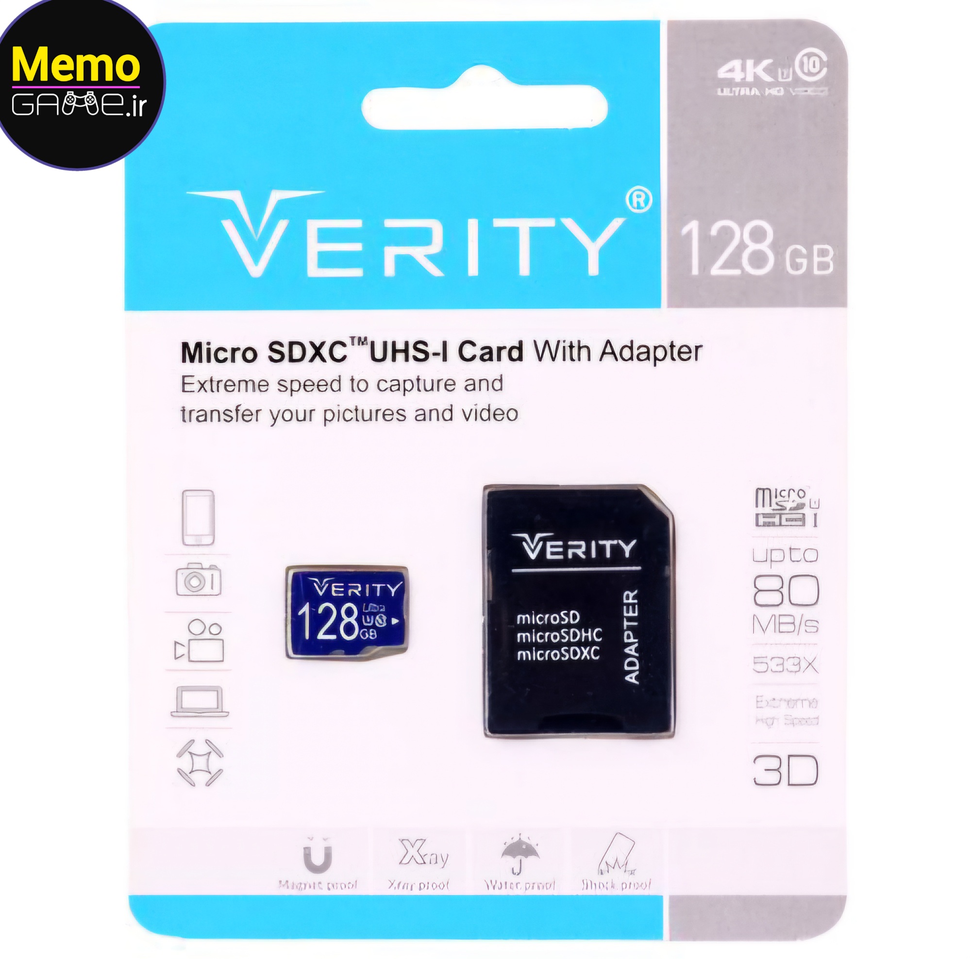 کارت حافظه micro وریتی مدل  533X کلاس 10 استاندارد UHS-I سرعت 80MBps ظرفیت 128