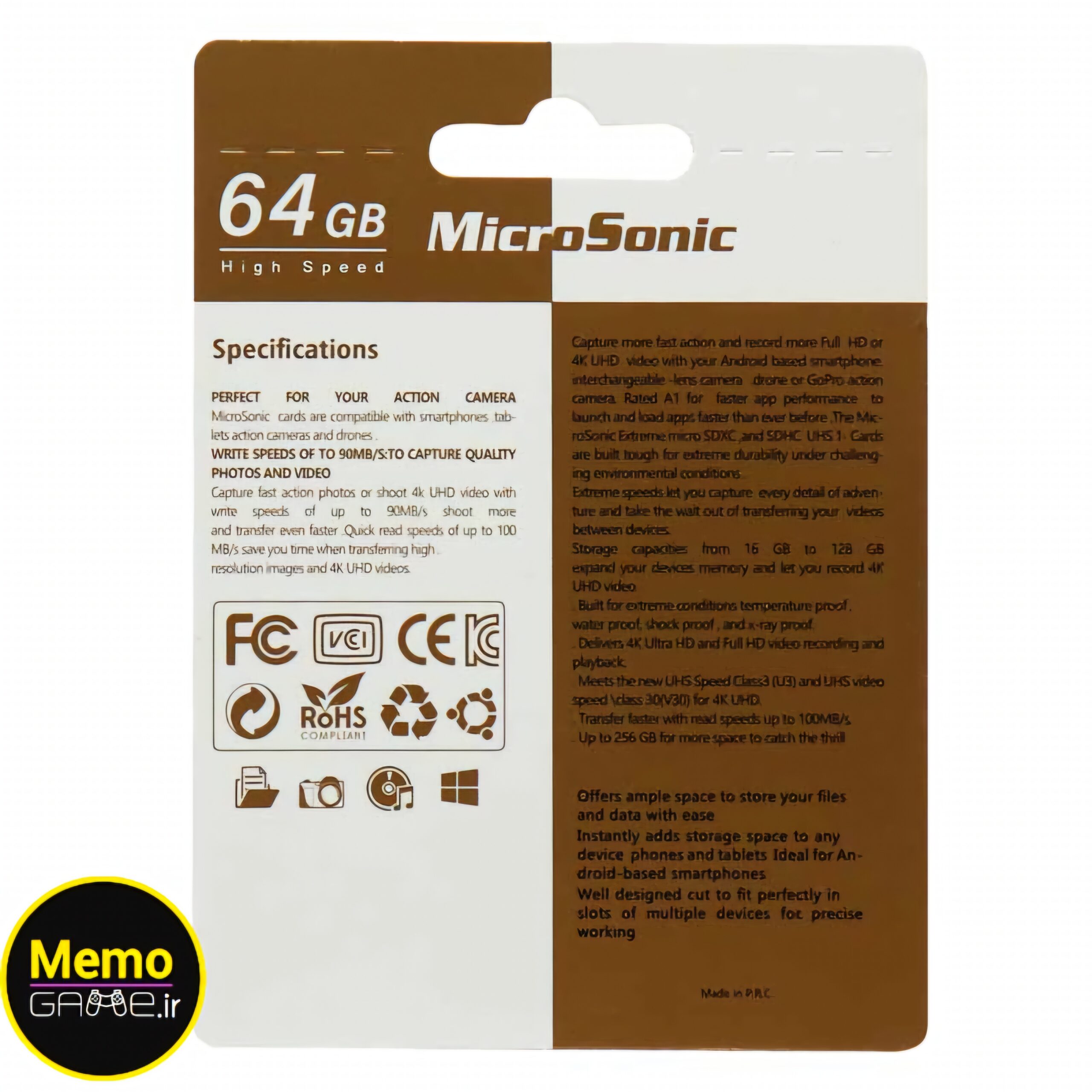 کارت حافظه مموری رم 64 گیگ MicroSonic 533X A1